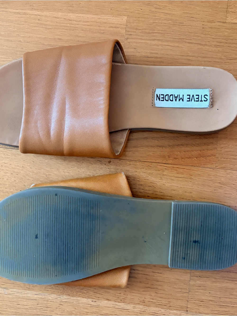 Steve Madden Cognac Brown Padded Sandals - Picture 2 of 3